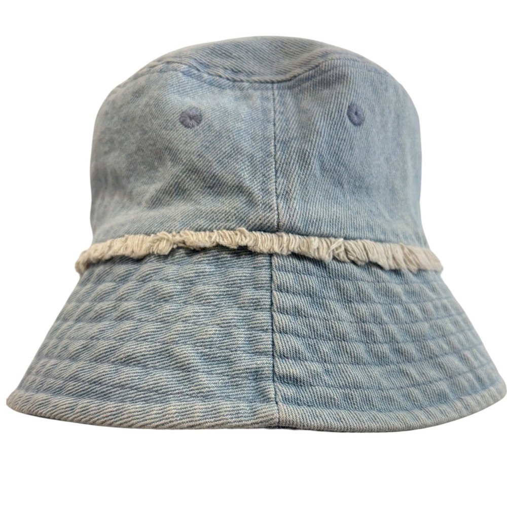 Universal Thread Womens Denim Bucket Hat Light Wash Blue Fringe Trim Adjustable
